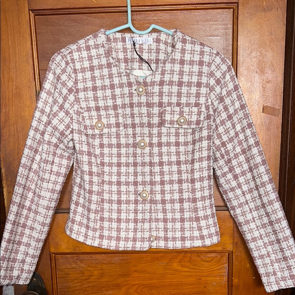 Potters Pot Dusty Rose Tweed Plaid Women's Jacket/Blazer